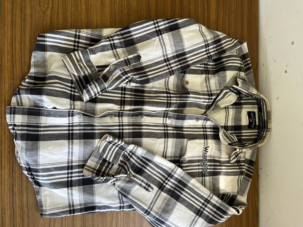 Jack Daniel's Whiskey black and white plaid long sleeve button-up shirt with emb